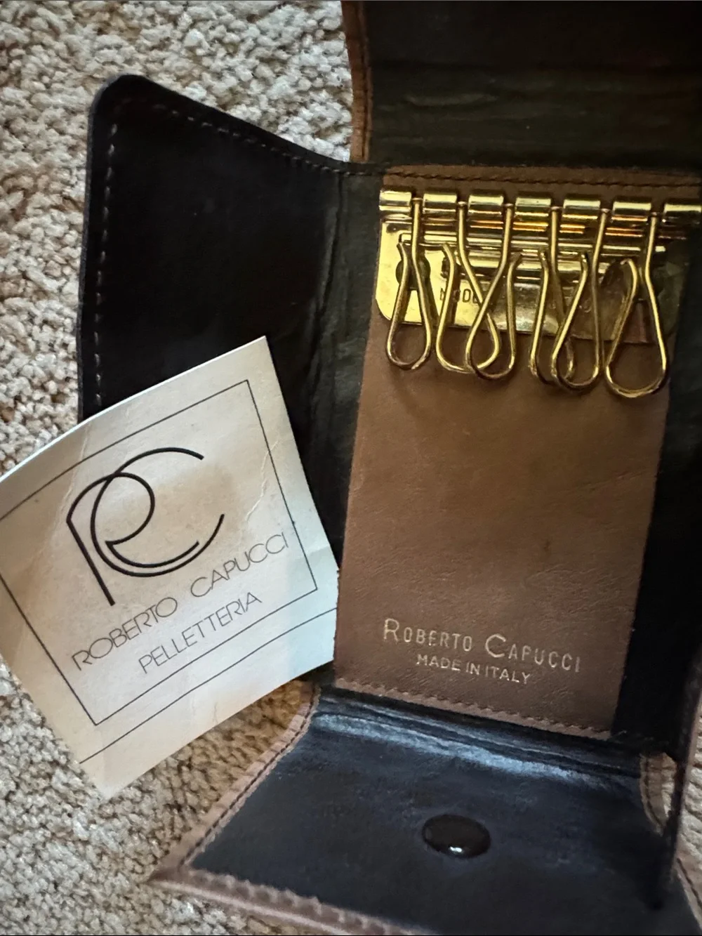 Italian Leather Key & Card Holder with Gold Hardware